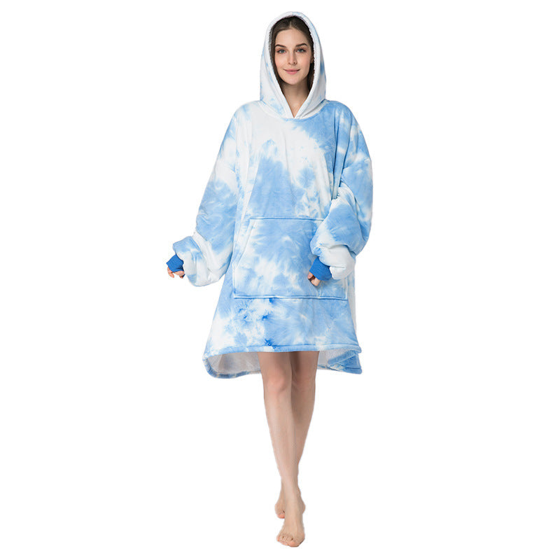 Hoodie Outdoor Cold proof Clothes Tie dye Printed Hoodie Casual Home Lazy Blanket Thick Velvet Hooded Pajamas