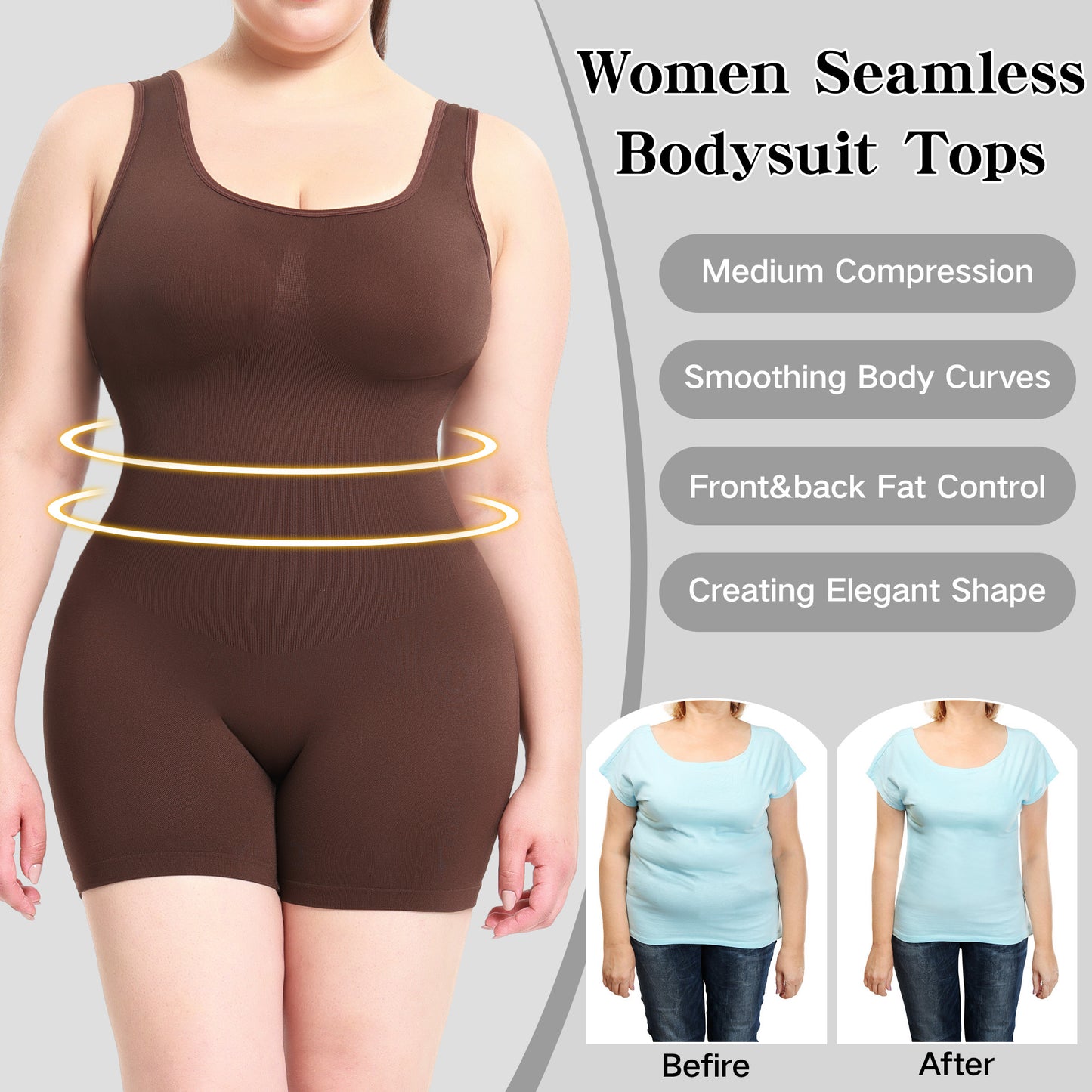 Plus Size Bodysuit Women Tights Fitting One-piece Bodysuit Shapewear Body Hugging Vest Underwear