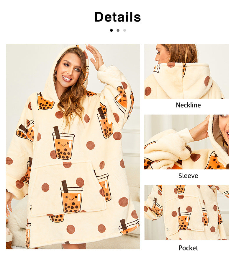 Hoodie Outdoor Cold proof Clothes Tie dye Printed Hoodie Casual Home Lazy Blanket Thick Velvet Hooded Pajamas