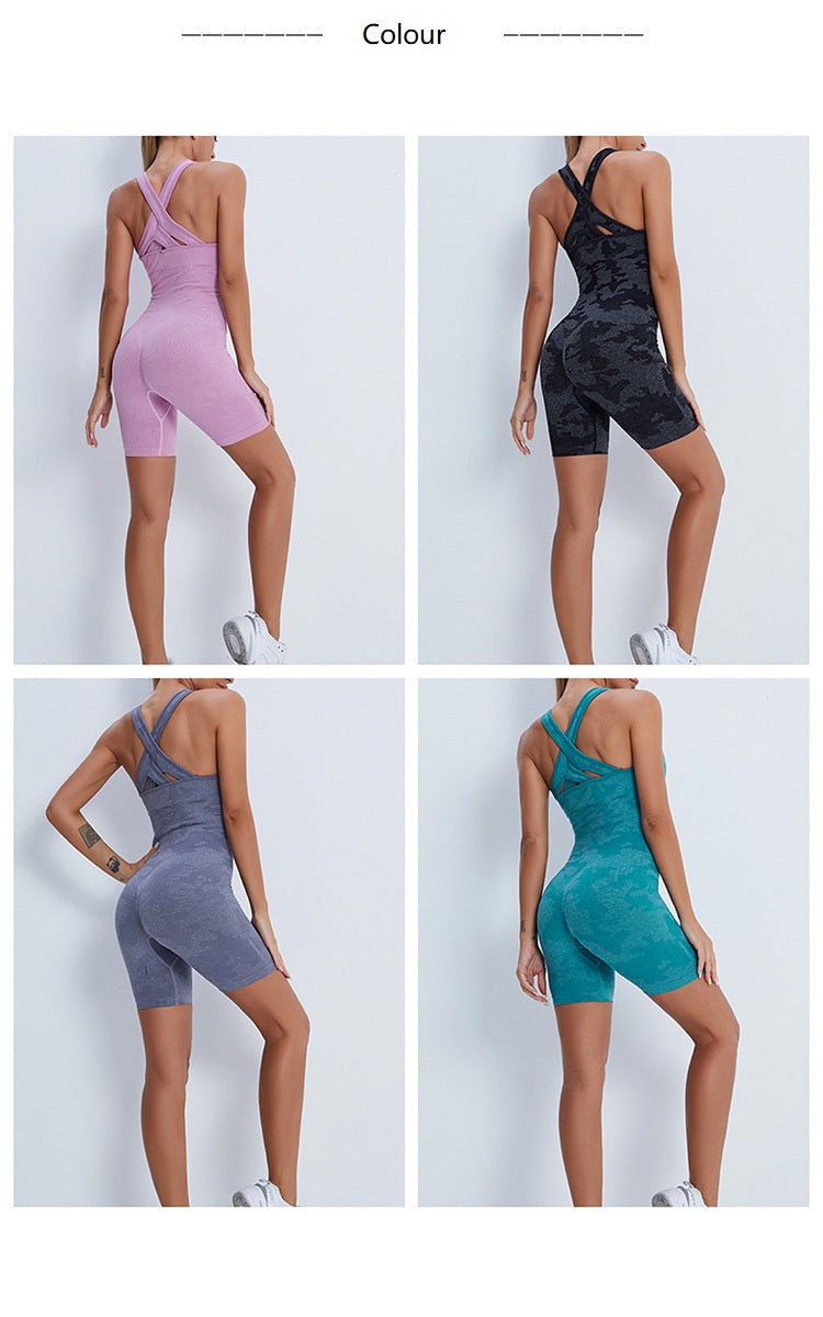 Women Jumpsuit Fitness Yoga Sports One-piece Suit Breathable Tight Elastic Sleeveless Jumpsuit