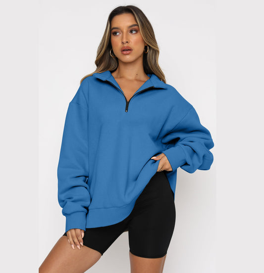 Sweatshirt Women Plus Size Casual Half Zipper Pullover Solid Color Hoodie Long Sleeved Sports Sweatshirt