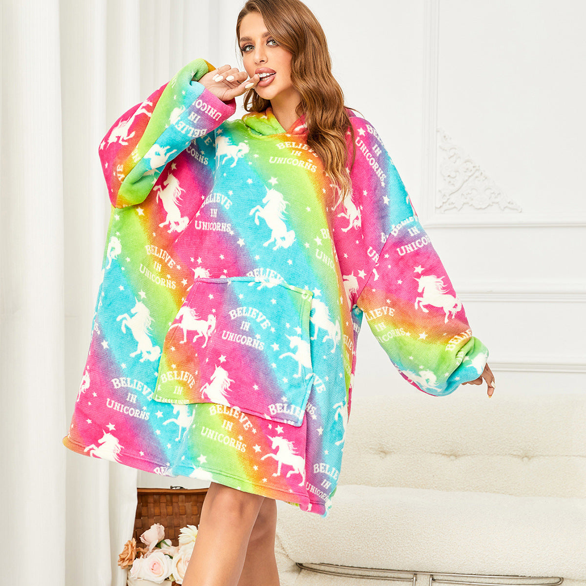 Hoodie Outdoor Cold proof Clothes Tie dye Printed Hoodie Casual Home Lazy Blanket Thick Velvet Hooded Pajamas