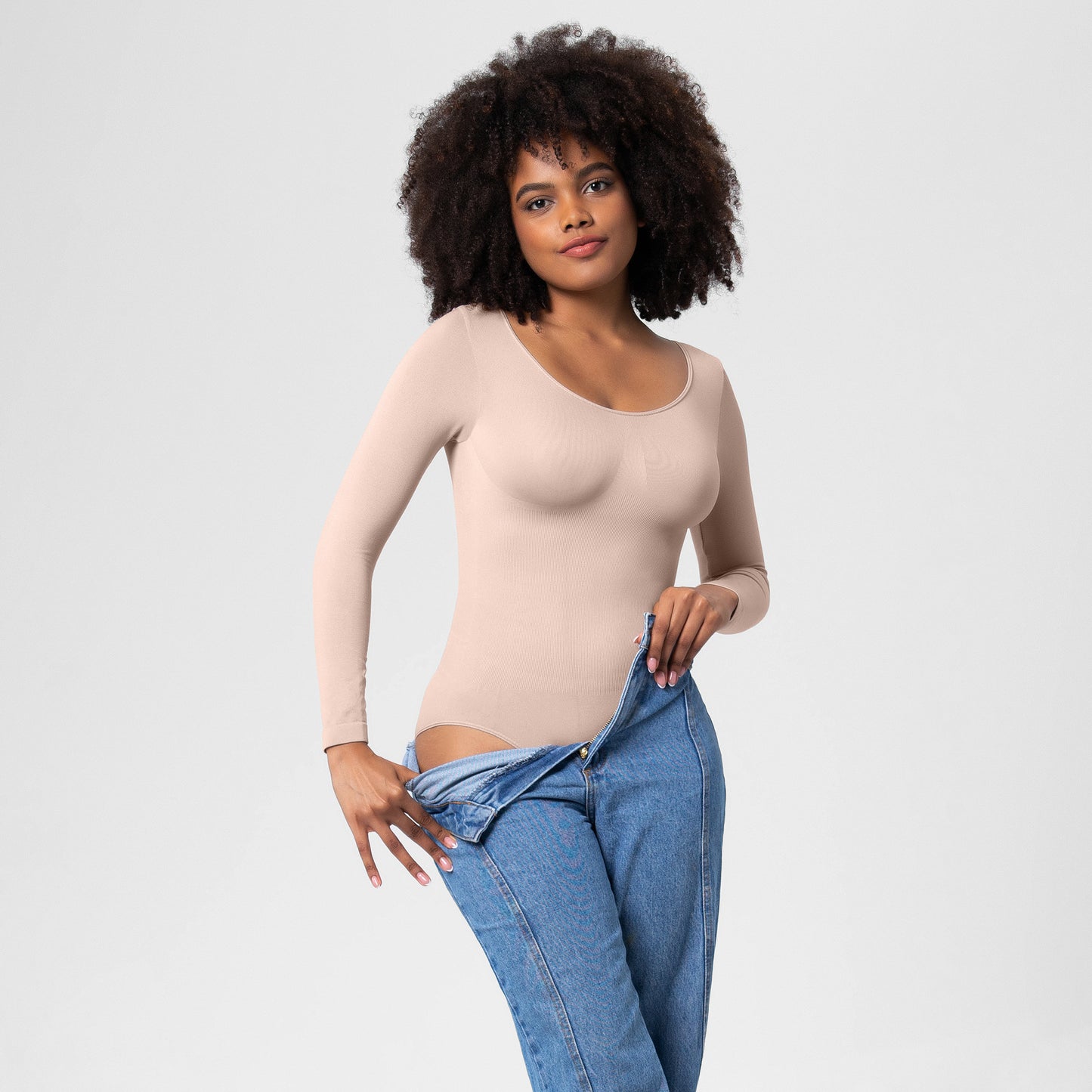 Plus Size Thong Bodysuit Women Long Sleeved Corset One-piece Underwear Seamless Bodysuit Shapewear