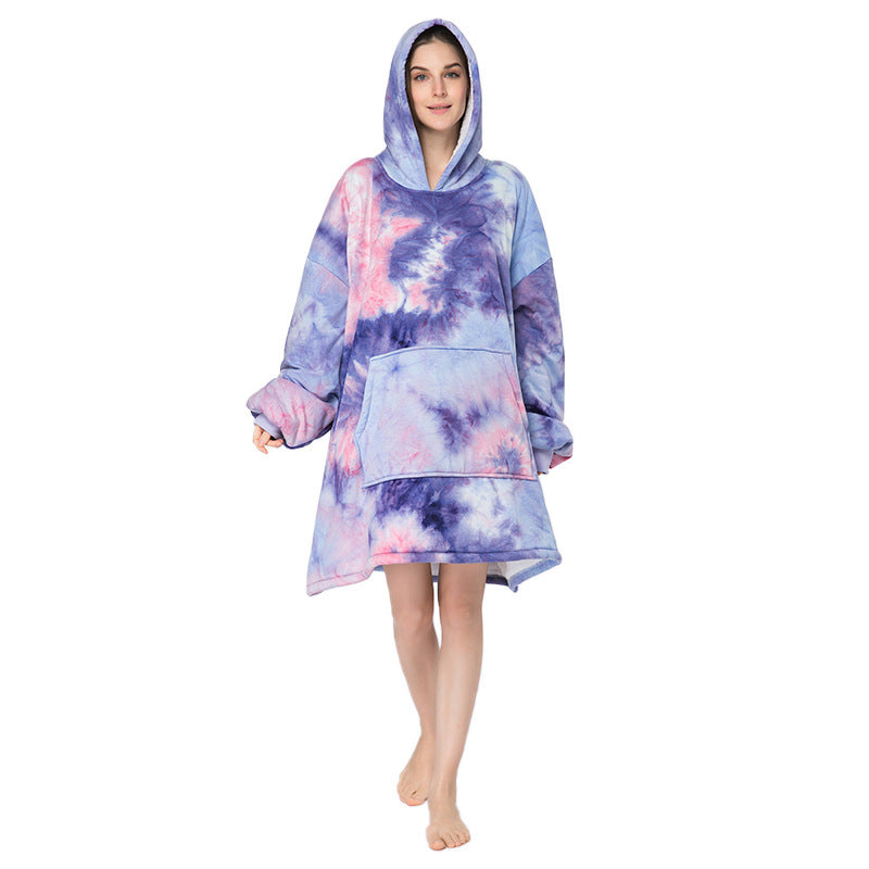 Hoodie Outdoor Cold proof Clothes Tie dye Printed Hoodie Casual Home Lazy Blanket Thick Velvet Hooded Pajamas
