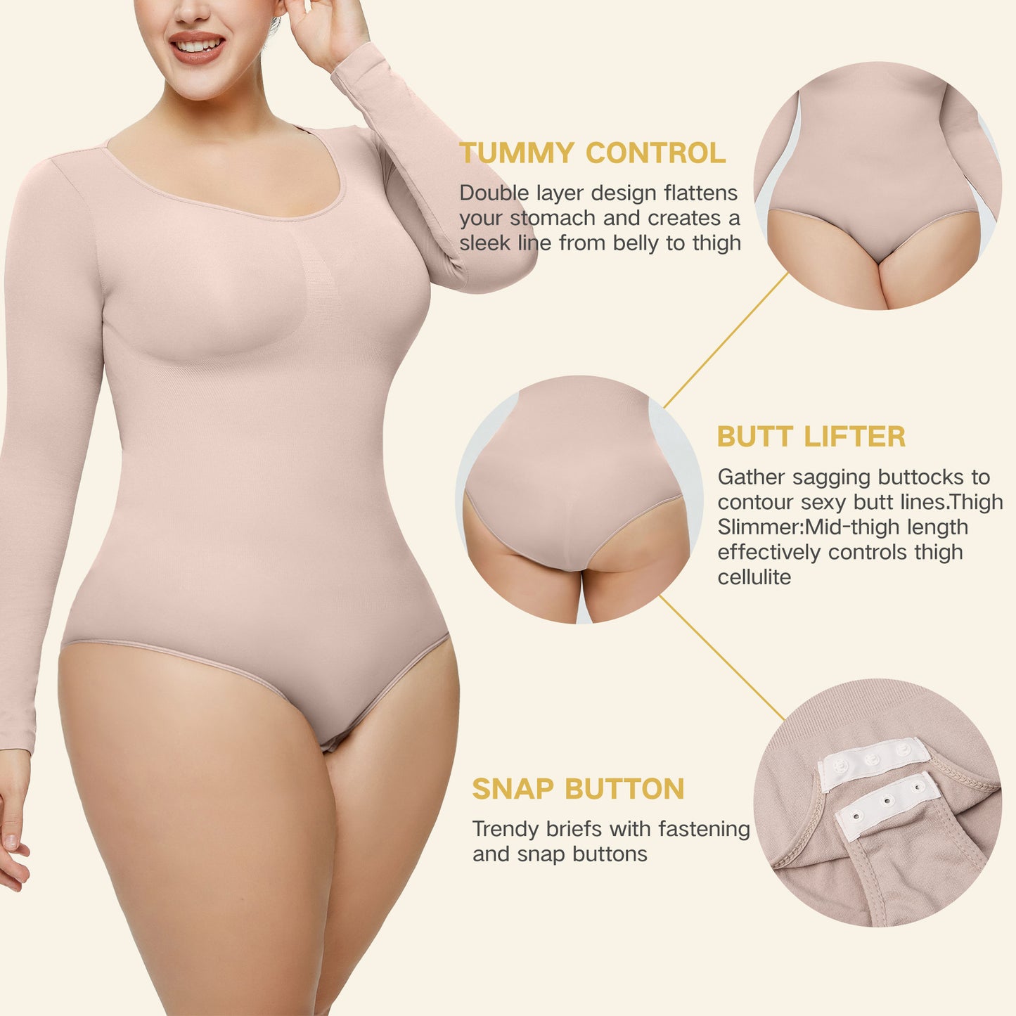 Plus Size Bodysuit Women Shapewear Long Sleeved Corset One-piece Underwear Seamless Bodysuit