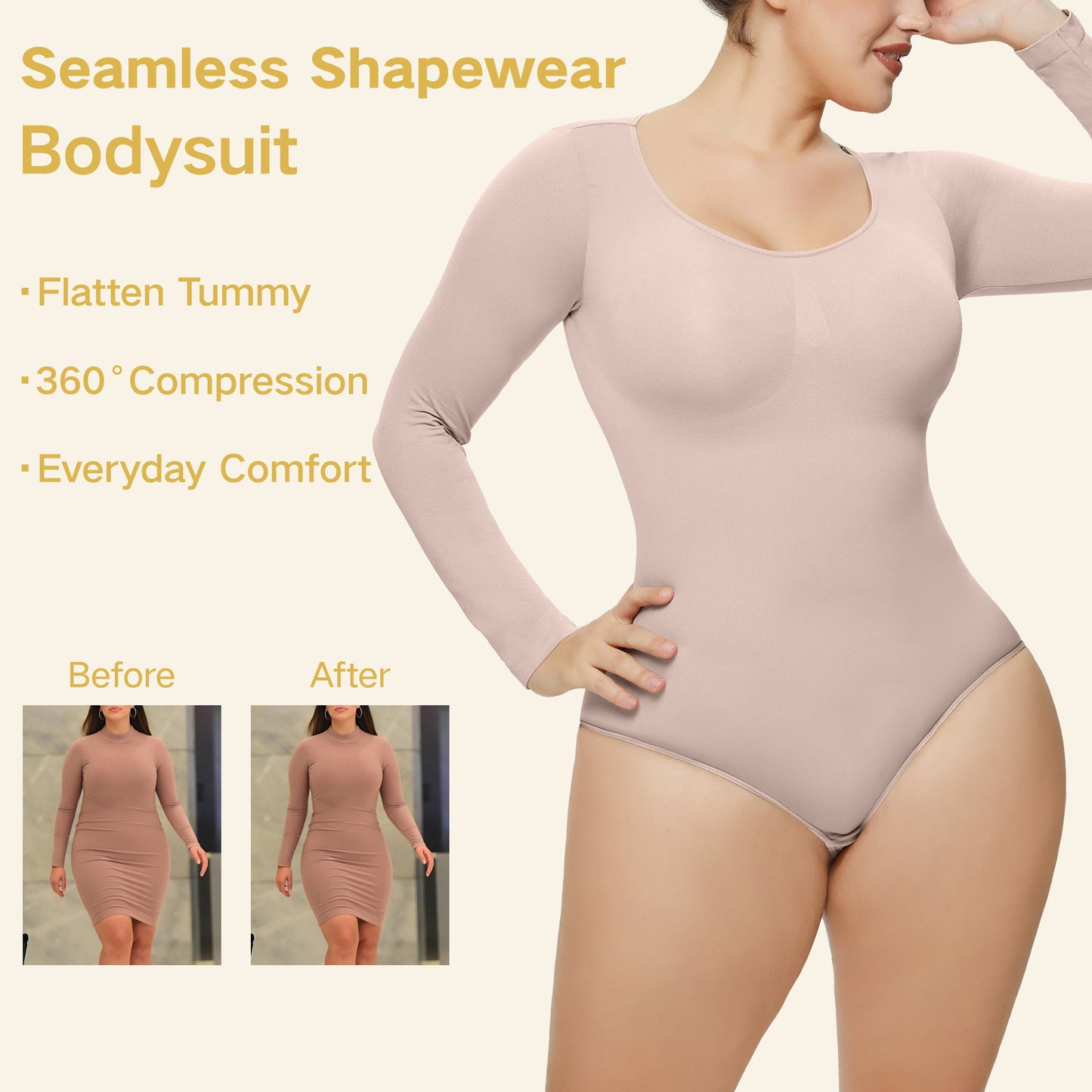 Plus Size Bodysuit Women Shapewear Long Sleeved Corset One-piece Underwear Seamless Bodysuit