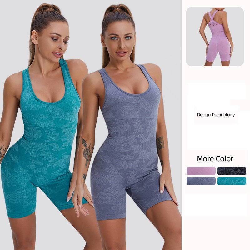 Women Jumpsuit Fitness Yoga Sports One-piece Suit Breathable Tight Elastic Sleeveless Jumpsuit