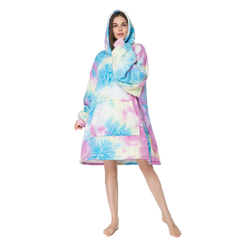 Hoodie Outdoor Cold proof Clothes Tie dye Printed Hoodie Casual Home Lazy Blanket Thick Velvet Hooded Pajamas
