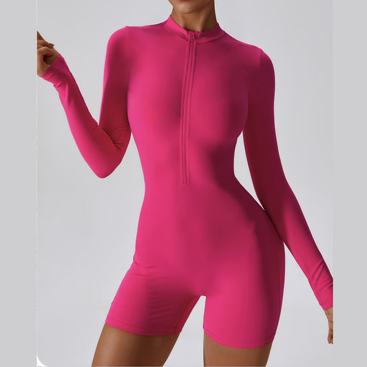 Bodysuit Stand Collar Zipper Long Sleeved Jumpsuit Yoga Fitness Gym Jumpsuit
