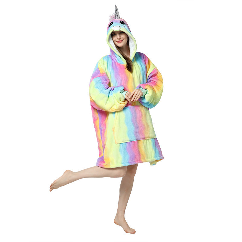 Hoodie Outdoor Cold proof Clothes Tie dye Printed Hoodie Casual Home Lazy Blanket Thick Velvet Hooded Pajamas
