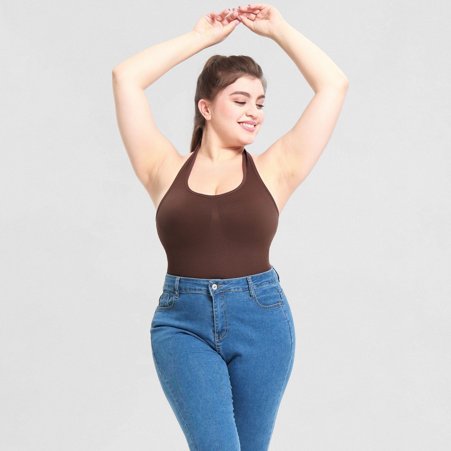 Bodysuit T-shaped Plus Size Neck Hanging Shapewear Tight Waist Underwear Bodysuit Women