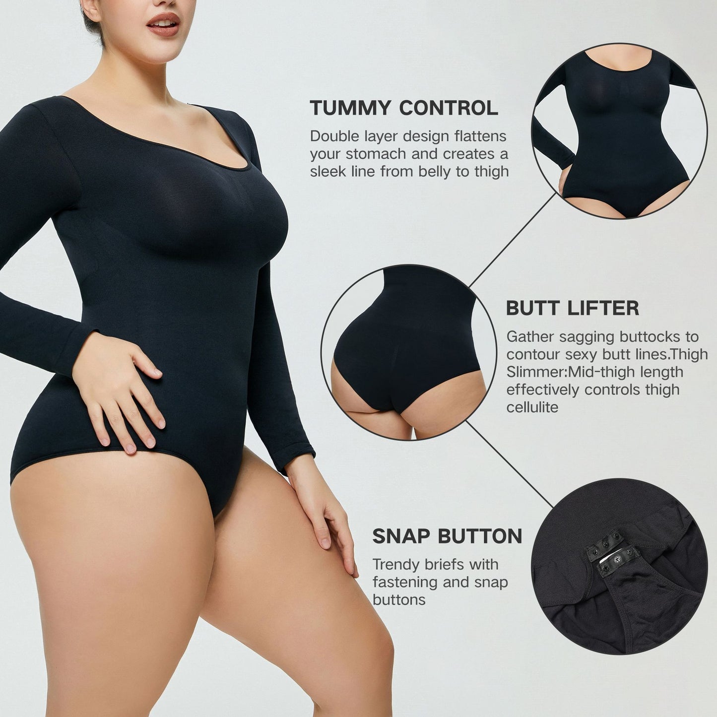 Plus Size Bodysuit Women Shapewear Long Sleeved Corset One-piece Underwear Seamless Bodysuit
