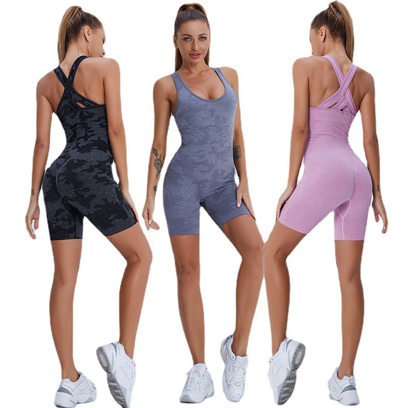 Women Jumpsuit Fitness Yoga Sports One-piece Suit Breathable Tight Elastic Sleeveless Jumpsuit