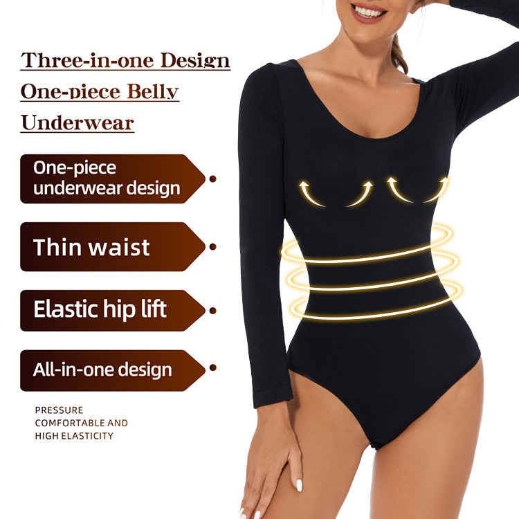 Plus Size Bodysuit Women Shapewear Long Sleeved Corset One-piece Underwear Seamless Bodysuit