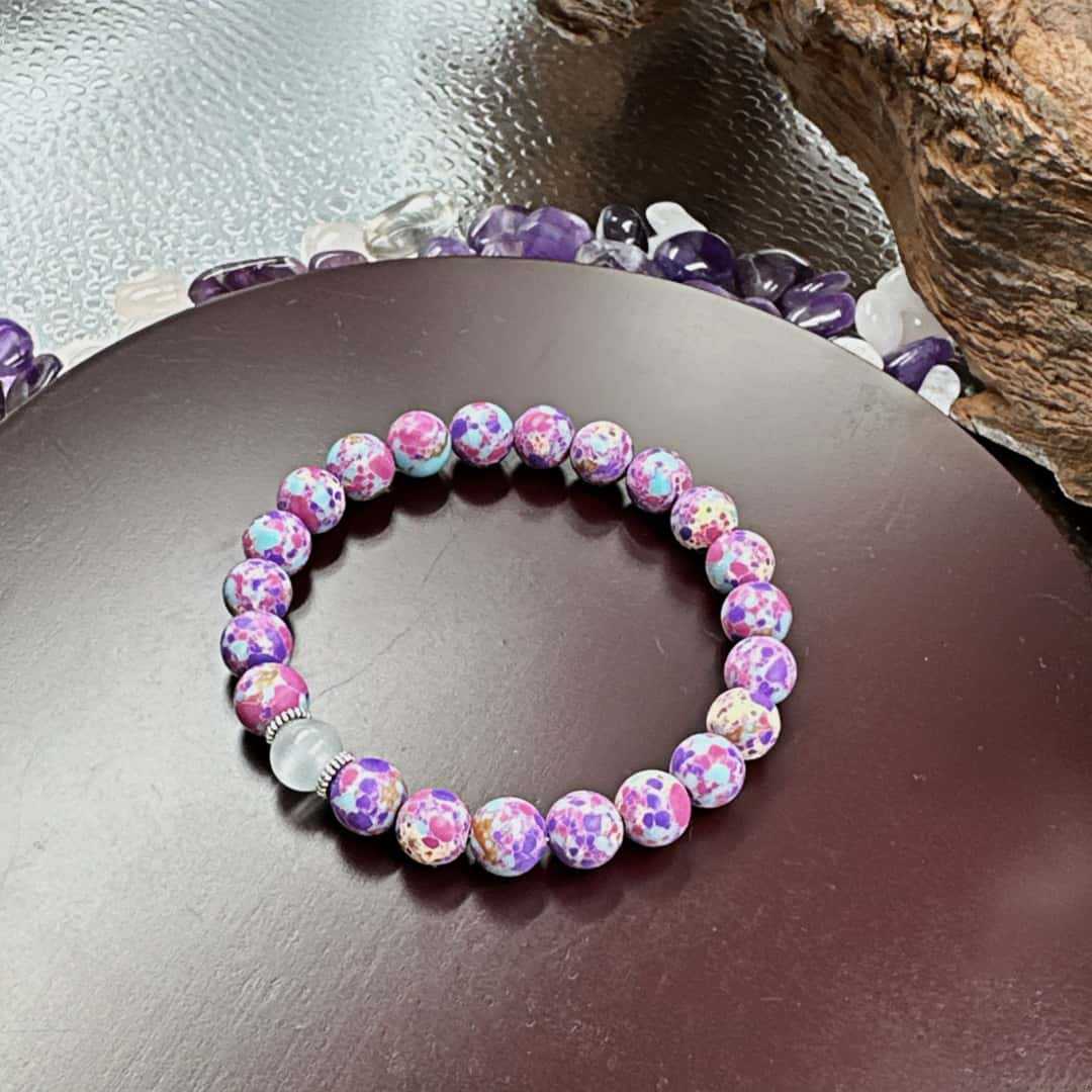 Crystal Bracelet Cat Eye Stone Imitation Purple Flower Emperor Yellow Pine Handmade Elastic Thread Bracelet