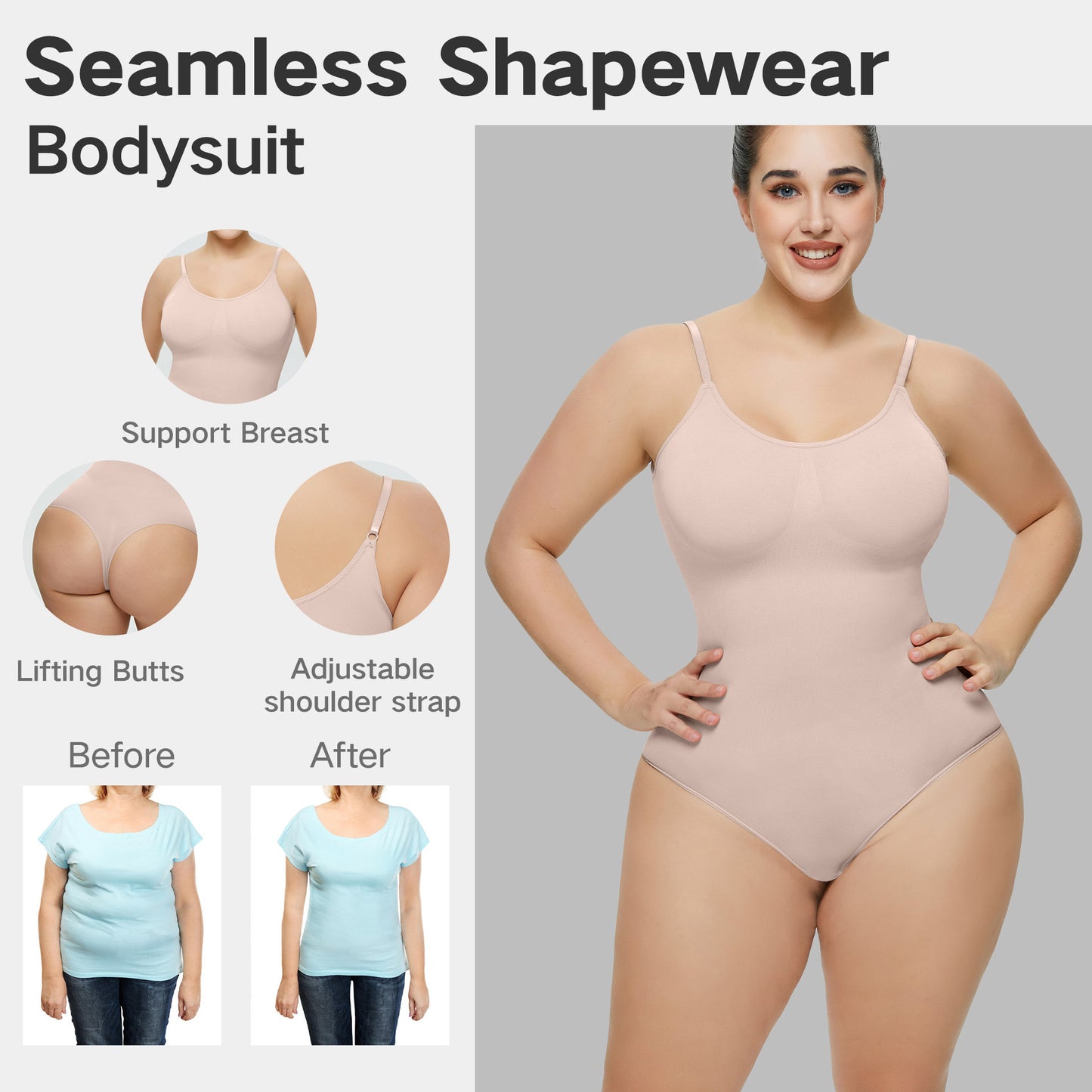 Plus Size Bodysuit Seamless One-piece Shapewear Women Tight Corset Underwear Jumpsuit Tank Top Thong Bodysuit