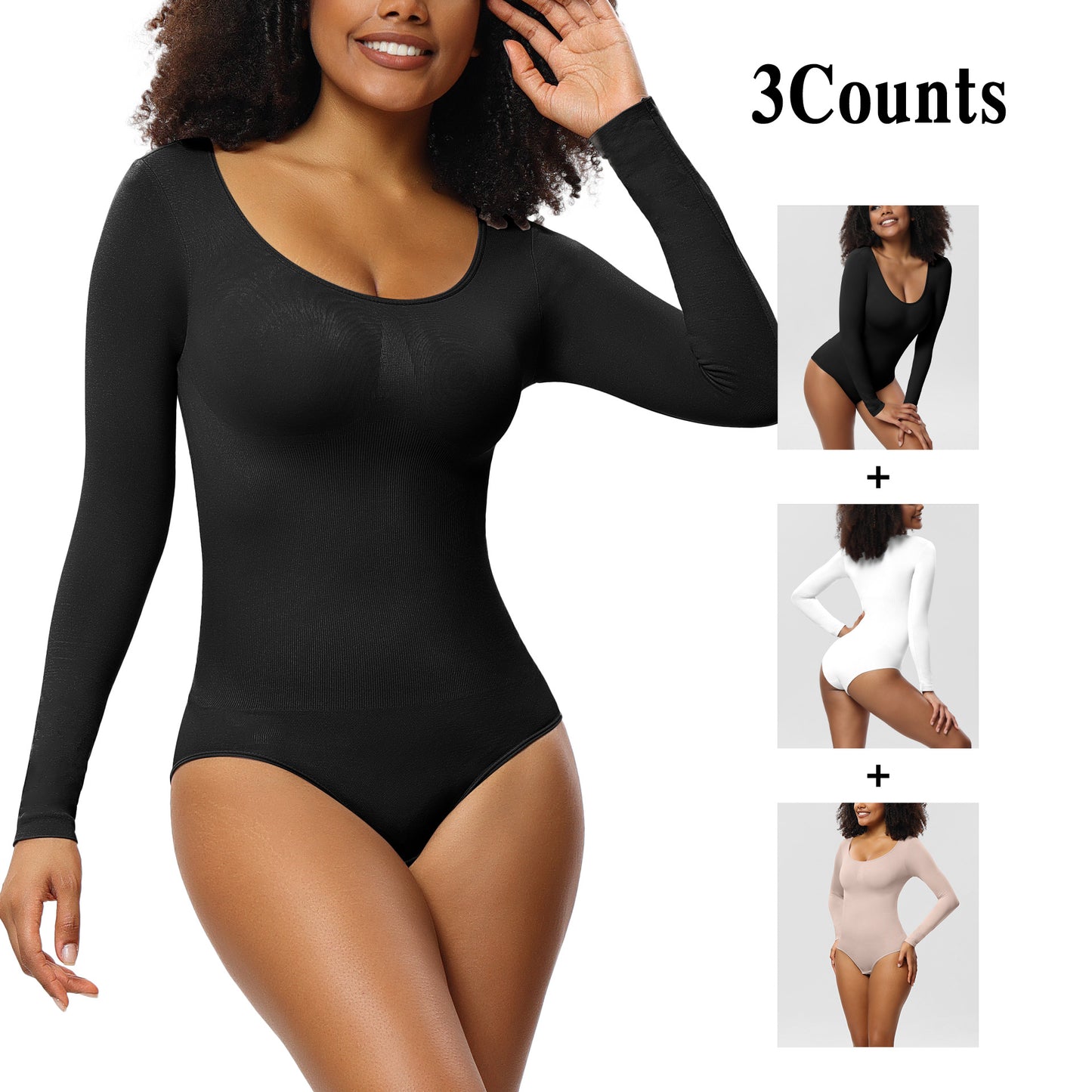 Plus Size Bodysuit Women Shapewear Long Sleeved Corset One-piece Underwear Seamless Bodysuit