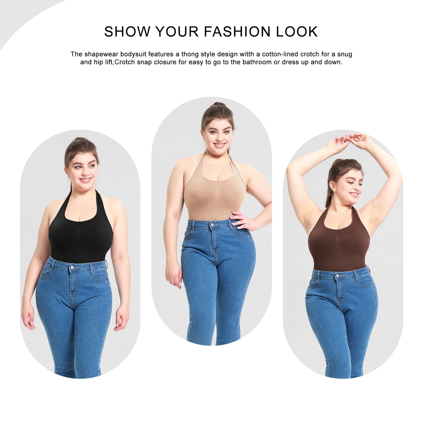 Bodysuit T-shaped Plus Size Neck Hanging Shapewear Tight Waist Underwear Bodysuit Women
