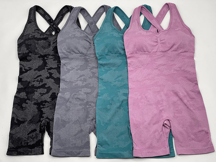 Women Jumpsuit Fitness Yoga Sports One-piece Suit Breathable Tight Elastic Sleeveless Jumpsuit