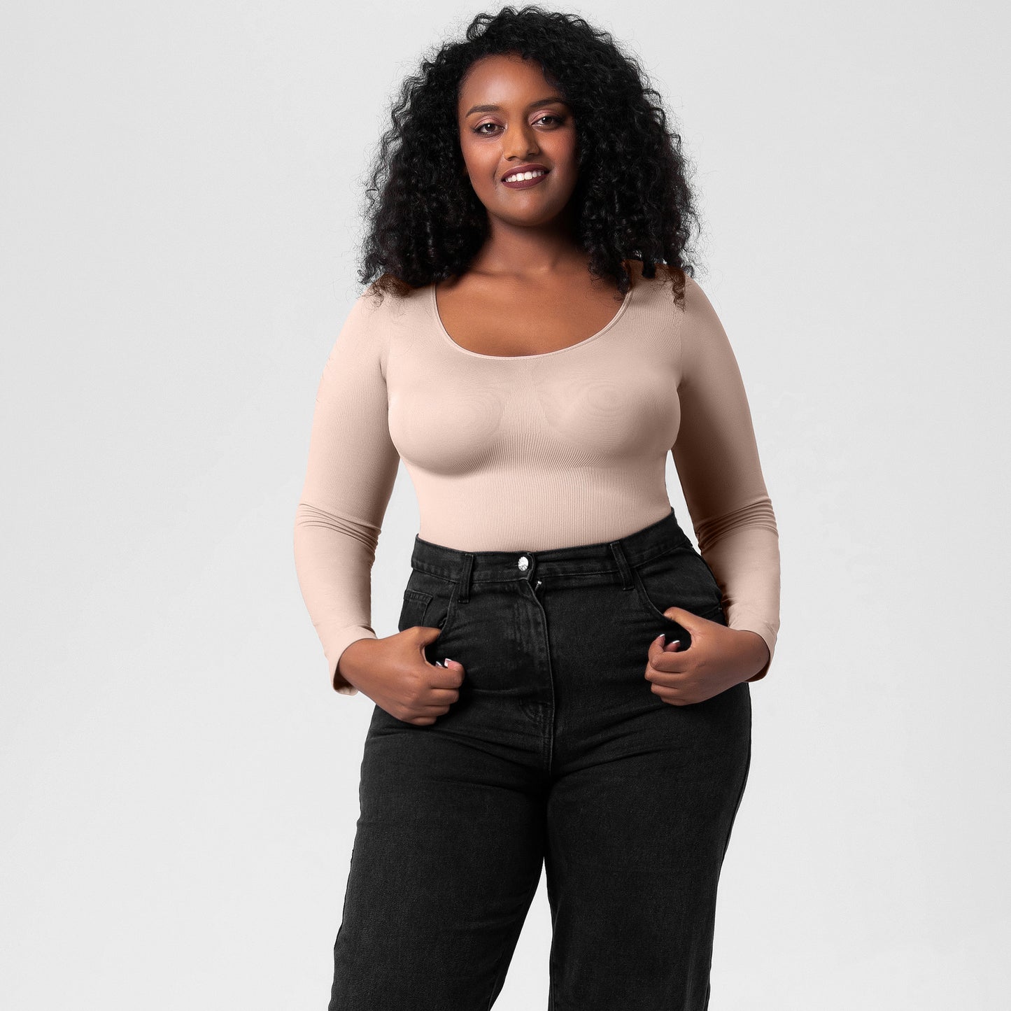 Plus Size Thong Bodysuit Women Long Sleeved Corset One-piece Underwear Seamless Bodysuit Shapewear