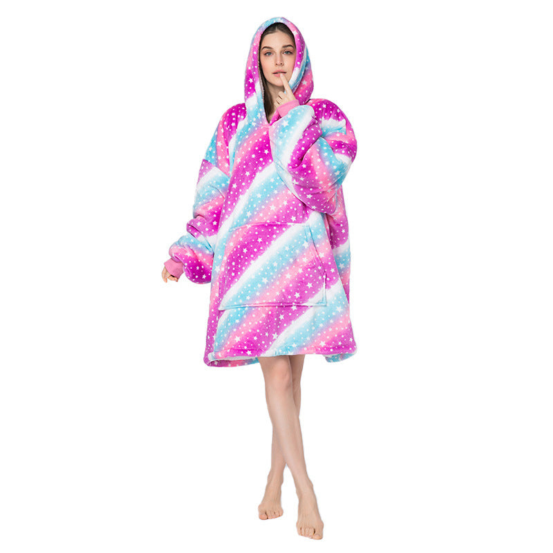 Hoodie Outdoor Cold proof Clothes Tie dye Printed Hoodie Casual Home Lazy Blanket Thick Velvet Hooded Pajamas