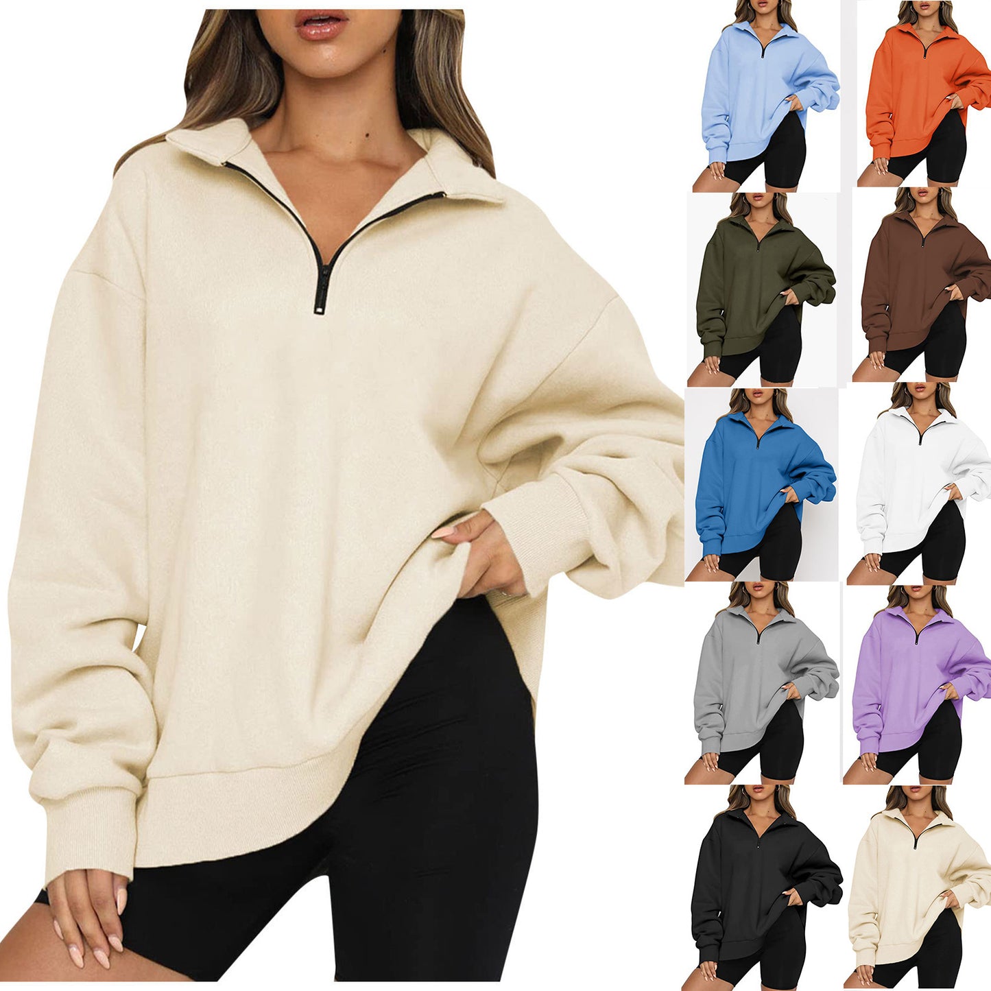 Sweatshirt Women Plus Size Casual Half Zipper Pullover Solid Color Hoodie Long Sleeved Sports Sweatshirt