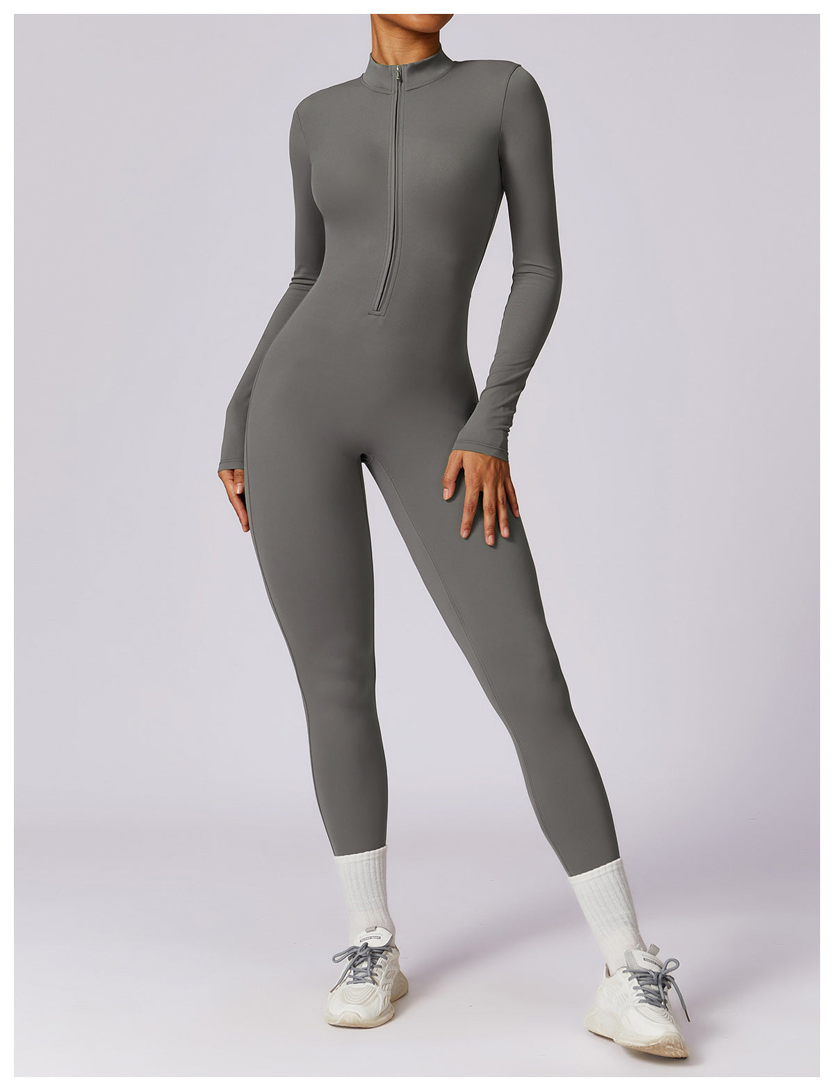 Bodysuit Women Jumpsuit Zipper Long Sleeved Solid Color One-piece Suit Yoga Sports Tight Fitting Breathable Jumpsuit