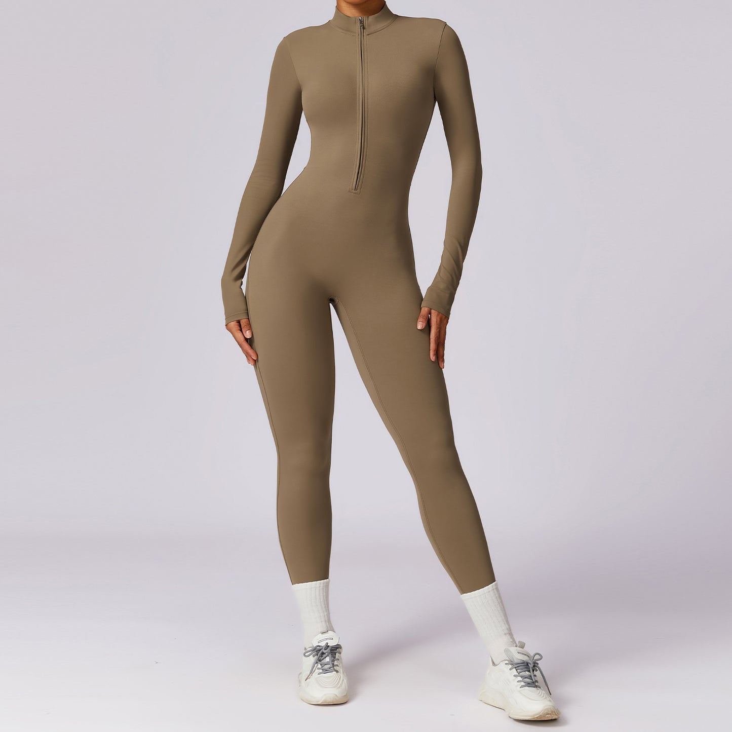 Bodysuit Women Jumpsuit Zipper Long Sleeved Solid Color One-piece Suit Yoga Sports Tight Fitting Breathable Jumpsuit