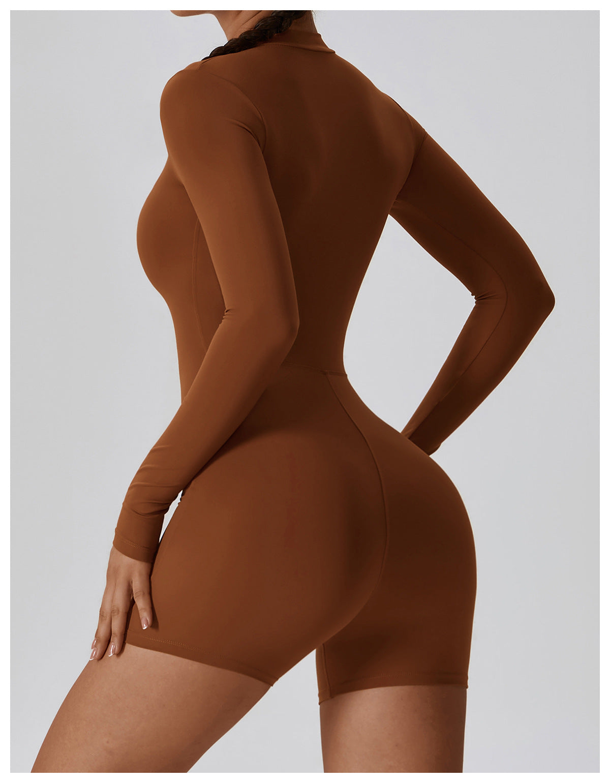 Bodysuit Stand Collar Zipper Long Sleeved Jumpsuit Yoga Fitness Gym Jumpsuit