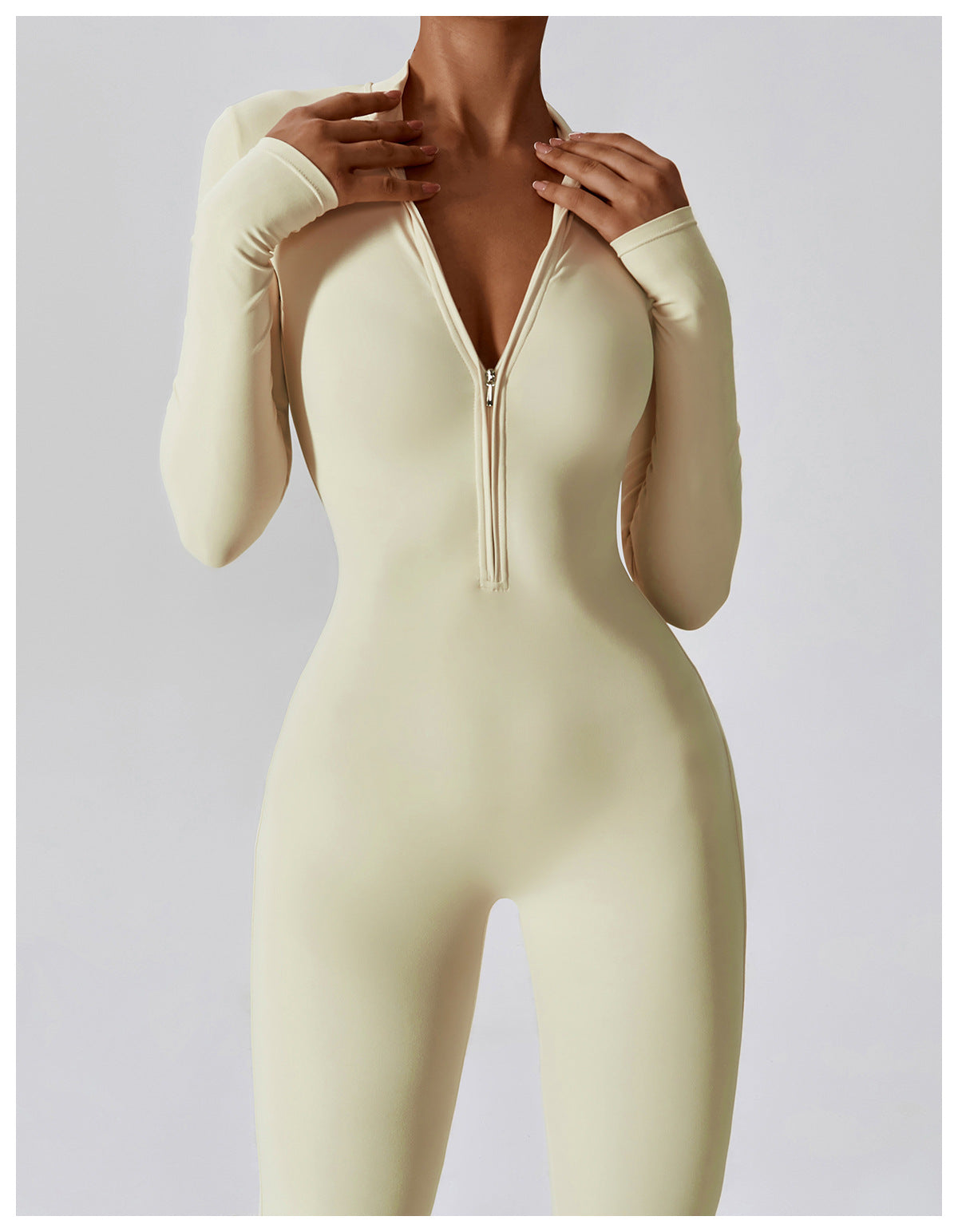 Bodysuit Women Jumpsuit Zipper Long Sleeved Solid Color One-piece Suit Yoga Sports Tight Fitting Breathable Jumpsuit