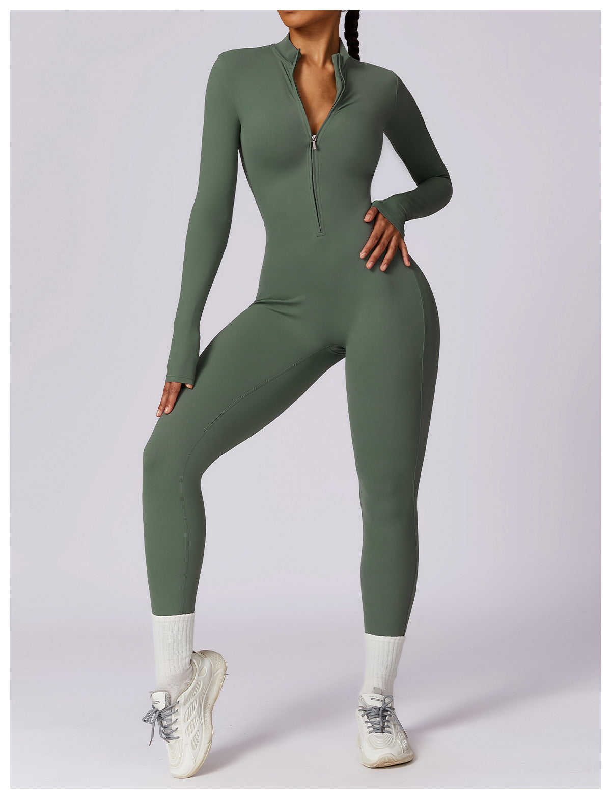 Bodysuit Women Jumpsuit Zipper Long Sleeved Solid Color One-piece Suit Yoga Sports Tight Fitting Breathable Jumpsuit