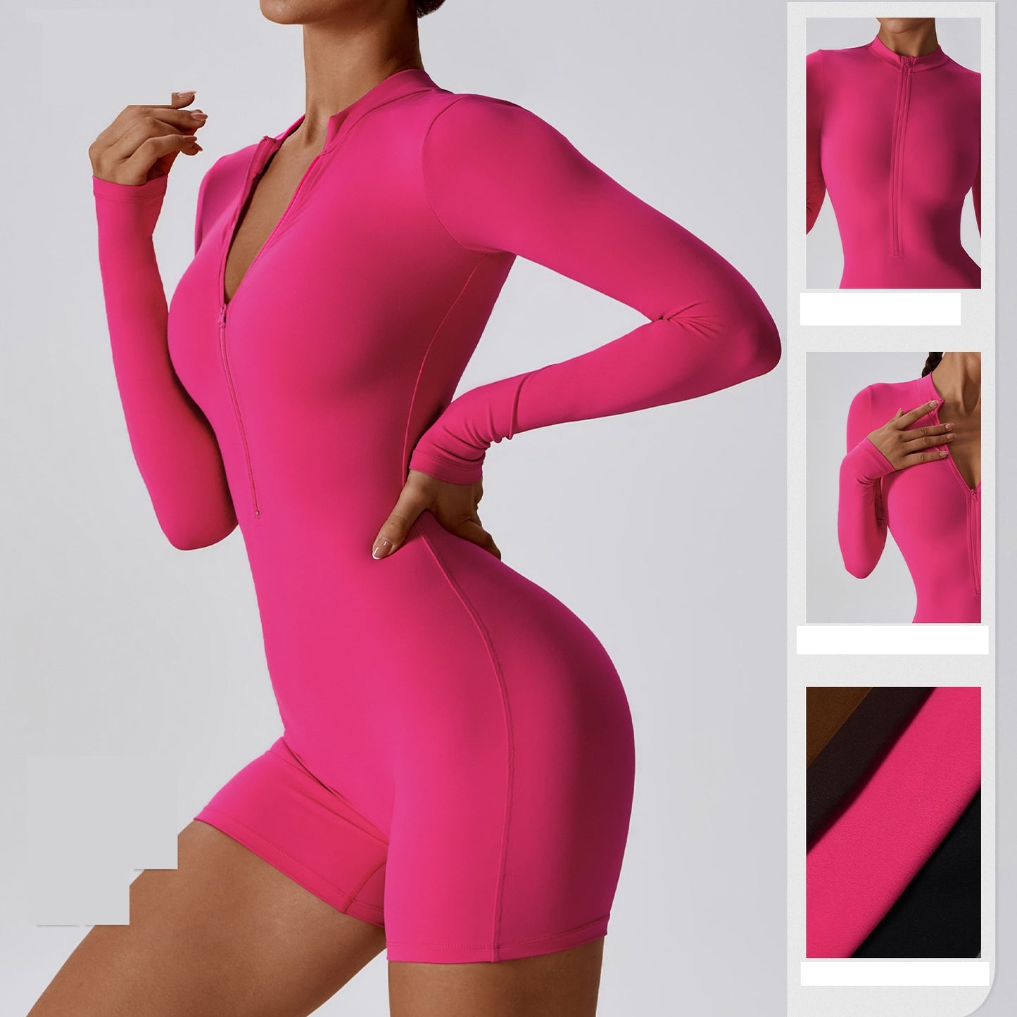 Bodysuit Stand Collar Zipper Long Sleeved Jumpsuit Yoga Fitness Gym Jumpsuit