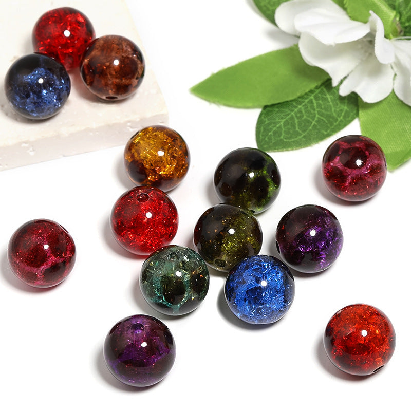 Bead Colored Ice Crack High Brightness Bead Acrylic Transparent Amber Burst Round Bead DIY Bracelet Keychain Loose Bead