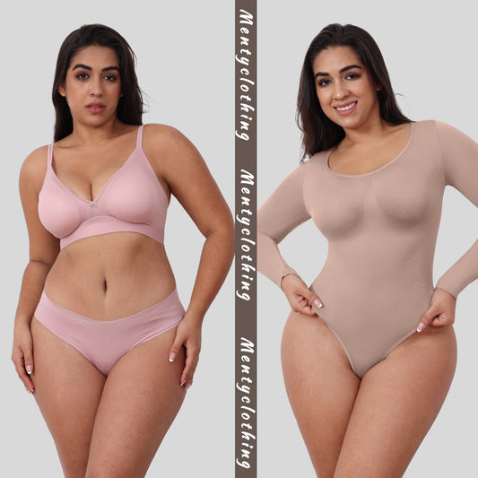 Bodysuit Women Shapewear Long Sleeved Corset One-piece Underwear Seamless Plus Size Thong Bodysuit