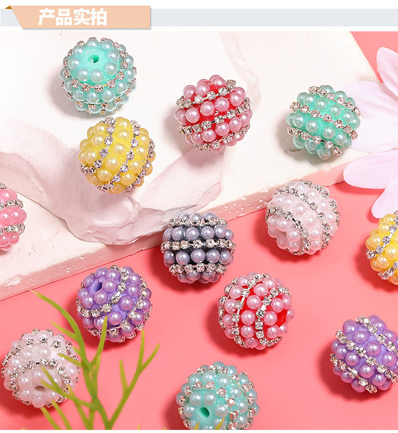 Bead New Candy Color Pearl Diamond Ball Water Diamond Chain Straight Hole Bead DIY Phone Chain Bead Pen Accessories