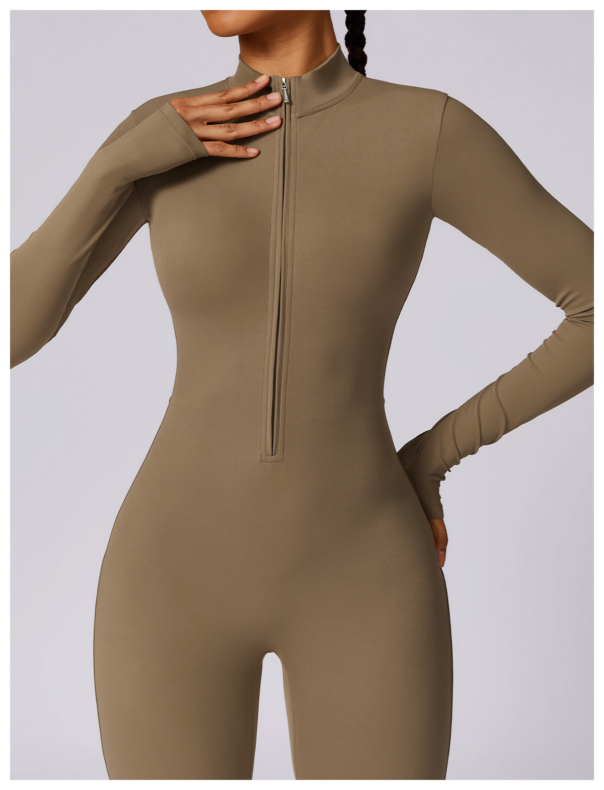 Bodysuit Women Jumpsuit Zipper Long Sleeved Solid Color One-piece Suit Yoga Sports Tight Fitting Breathable Jumpsuit