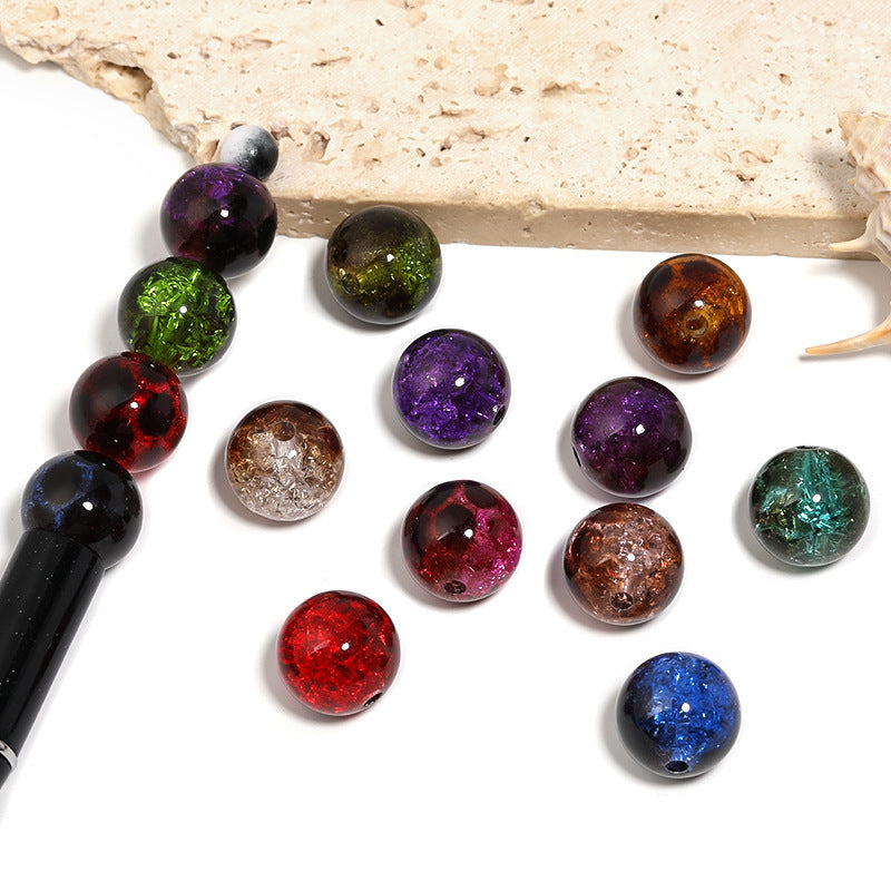 Bead Colored Ice Crack High Brightness Bead Acrylic Transparent Amber Burst Round Bead DIY Bracelet Keychain Loose Bead