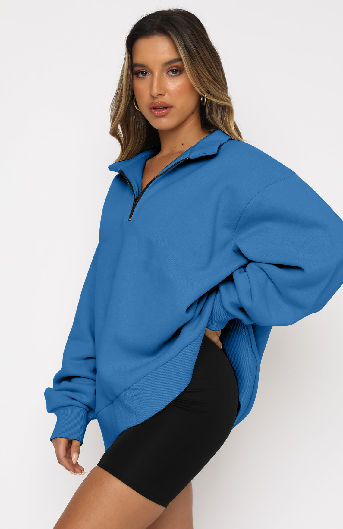 Sweatshirt Women Plus Size Casual Half Zipper Pullover Solid Color Hoodie Long Sleeved Sports Sweatshirt