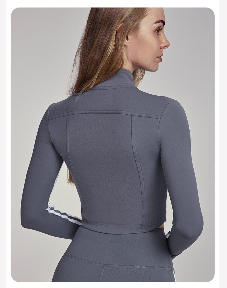 Stand Up Collar Women Yoga Suit Zipper Slim Fit High Casual Sports Outdoor Running Fitness Suit