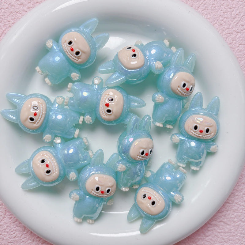 Labubu Cute Cartoon Fine Shining Night Light Straight hole Bead Loose Bead DIY Mobile Phone Chain Material Jewelry Accessories