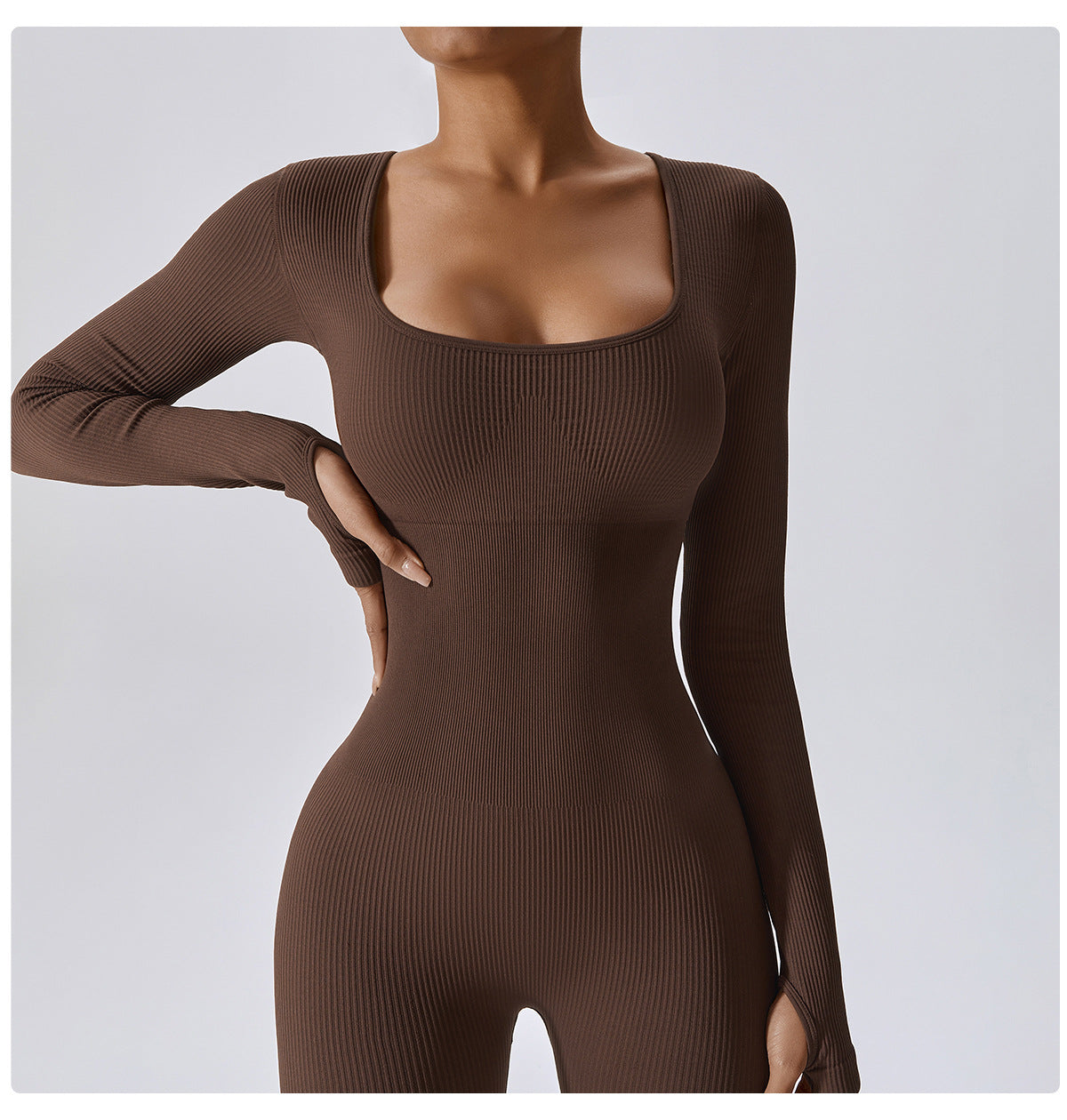 Bodysuit Women Seamless Jumpsuit Long Sleeved Pants Yoga Fitness One-piece Suit High Waist Hip Lifting Jumpsuit
