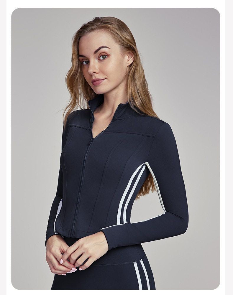 Stand Up Collar Women Yoga Suit Zipper Slim Fit High Casual Sports Outdoor Running Fitness Suit