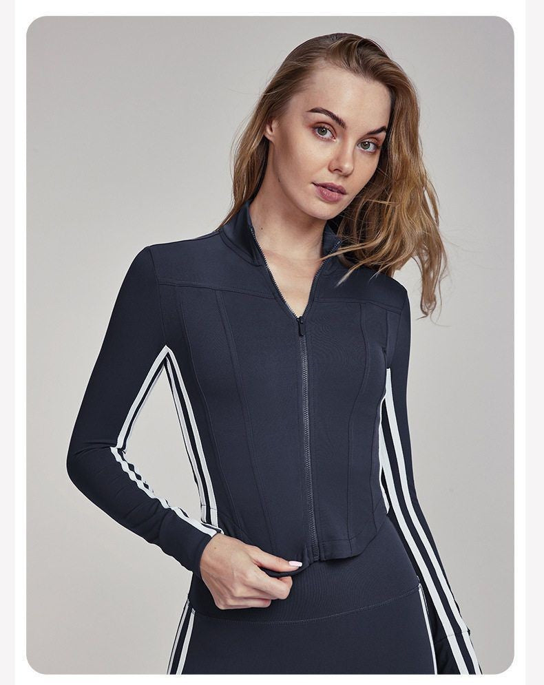 Stand Up Collar Women Yoga Suit Zipper Slim Fit High Casual Sports Outdoor Running Fitness Suit