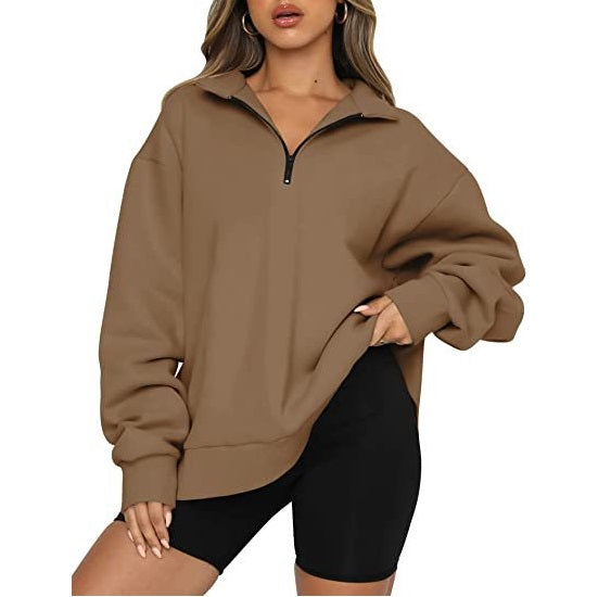 Sweatshirt Women Plus Size Casual Half Zipper Pullover Solid Color Hoodie Long Sleeved Sports Sweatshirt