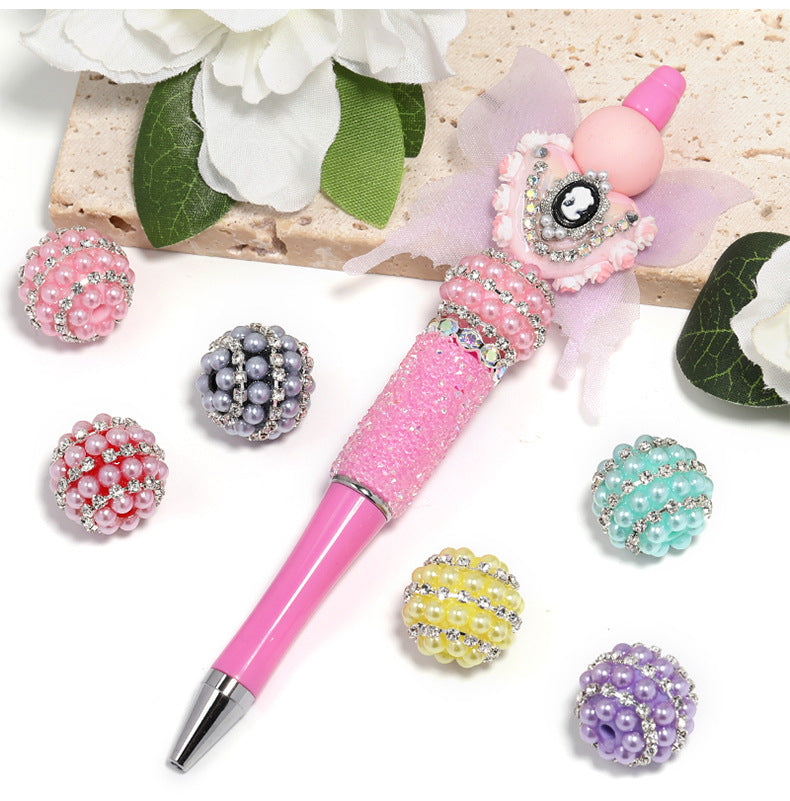 Bead New Candy Color Pearl Diamond Ball Water Diamond Chain Straight Hole Bead DIY Phone Chain Bead Pen Accessories