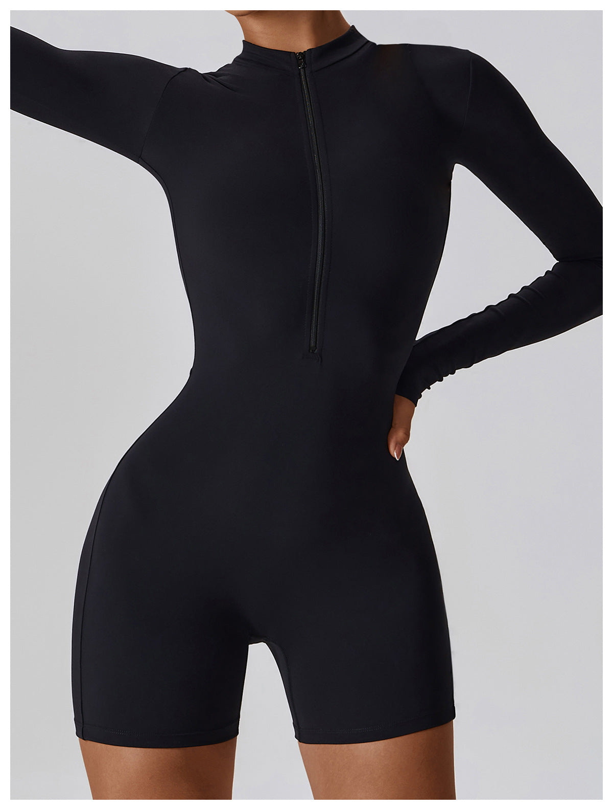 Bodysuit Stand Collar Zipper Long Sleeved Jumpsuit Yoga Fitness Gym Jumpsuit