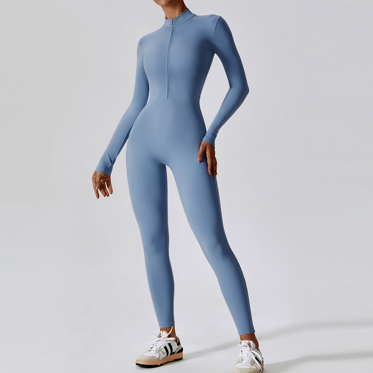 Bodysuit Women Jumpsuit Zipper Long Sleeved Solid Color One-piece Suit Yoga Sports Tight Fitting Breathable Jumpsuit