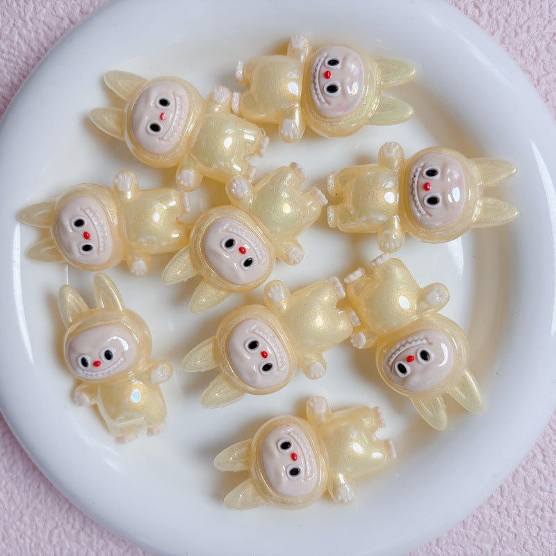 Labubu Cute Cartoon Fine Shining Night Light Straight hole Bead Loose Bead DIY Mobile Phone Chain Material Jewelry Accessories