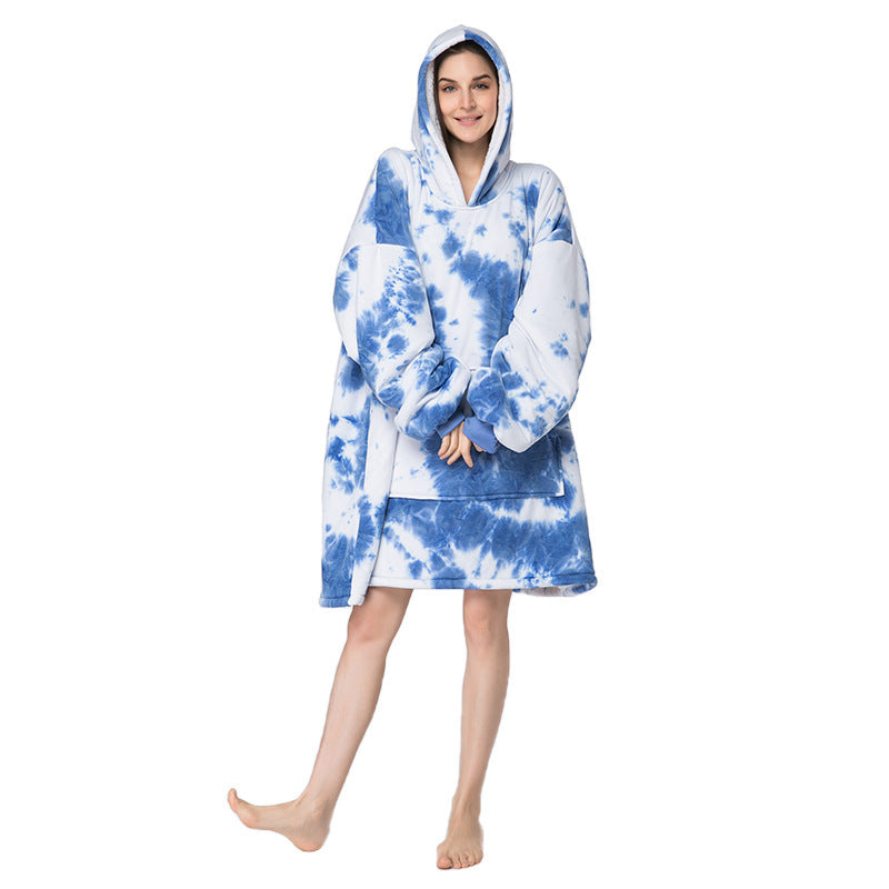 Hoodie Outdoor Cold proof Clothes Tie dye Printed Hoodie Casual Home Lazy Blanket Thick Velvet Hooded Pajamas