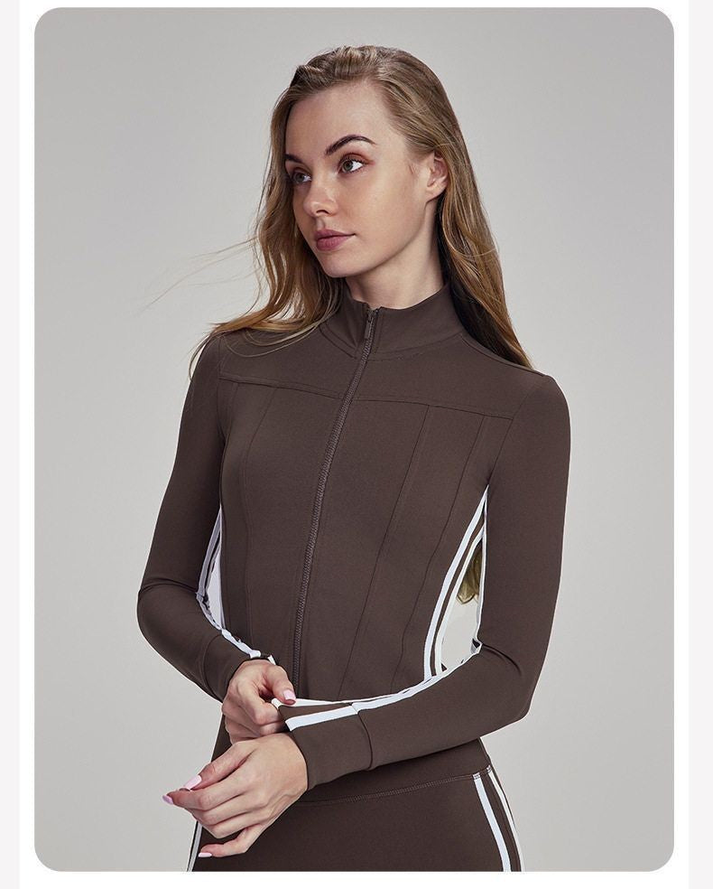 Stand Up Collar Women Yoga Suit Zipper Slim Fit High Casual Sports Outdoor Running Fitness Suit